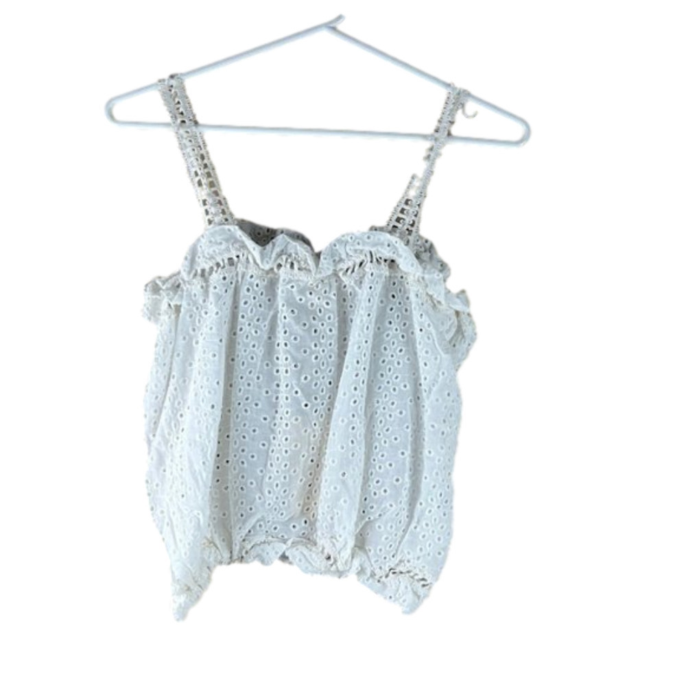 Elan  Halter White Eyelet Tank Top